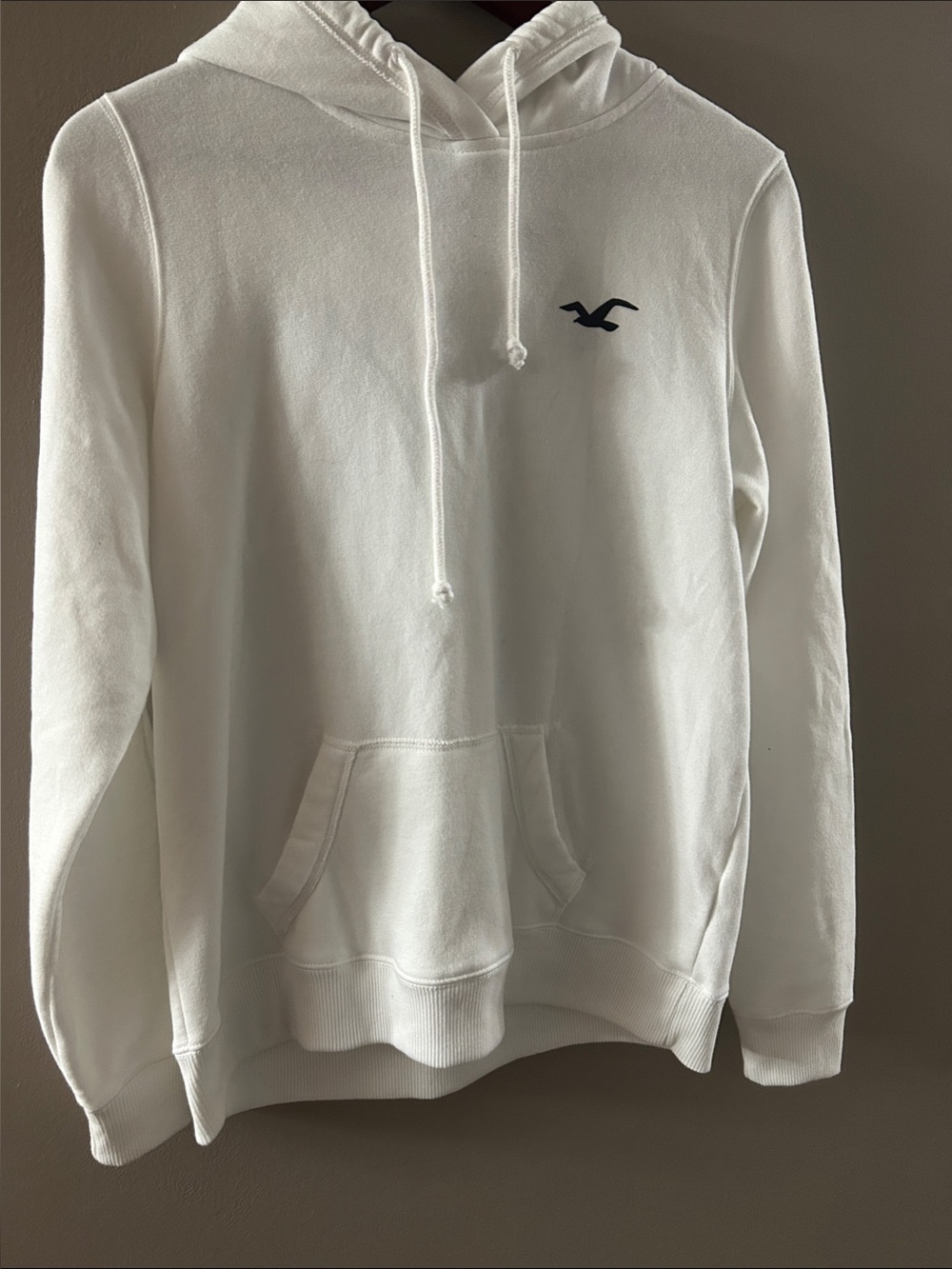 Hollister Women’s White Crewneck Hoodie with Navy Seagull Logo